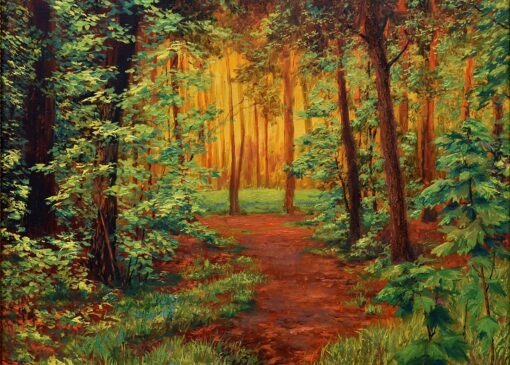 Картина «Вечер в лесу» - автор Сергей Елизаров, живопись, холст, масло, 30×40 см, 2016 год.