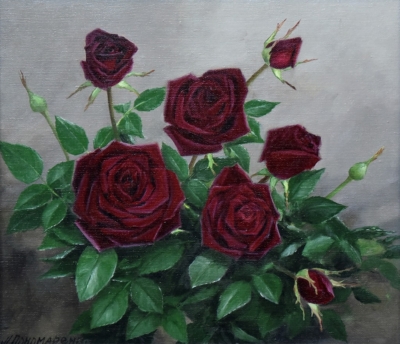 Картина «Розы» - автор Альфия Пономаренко, живопись, холст, масло, 35×40 см, 2015 год. 