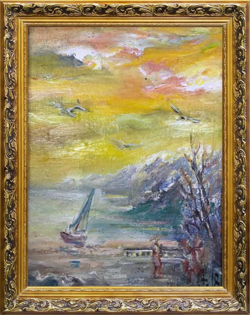Картина «Утро в заливе» - автор Баженова Наталья, живопись, холст, масло, 24×18 см, 2018 год. в раме