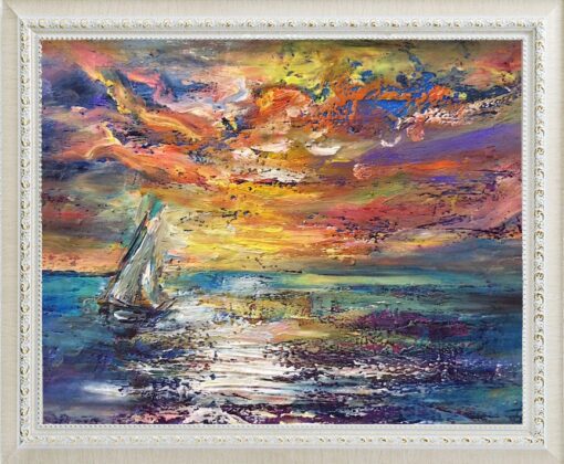 Картина «Закат на море» - автор Баженова Наталья, живопись, холст, масло, 21×30 см, 2019 год. в раме