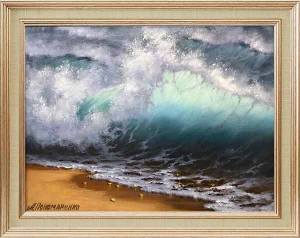 Картина "Подарок волны" - автор Альфия Пономаренко, живопись, холст, масло, 20×30 см, 2019 год. в раме