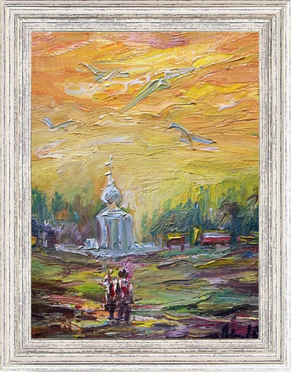 Картина «Путь к храму» - автор Баженова Наталья, живопись, холст на картоне, масло, 20×15 см, 2019 год.  Картина в раме