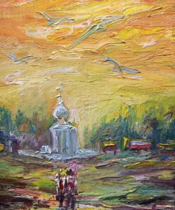 Картина «Путь к храму» - автор Баженова Наталья, живопись, холст на картоне, масло, 20×15 см, 2019 год. 