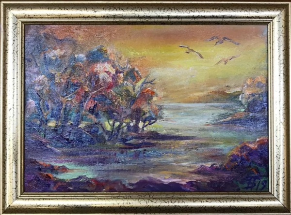 Картина «Золотой свет» - автор Баженова Наталья, живопись, холст, масло, 20×30 см, 2019 год. Багет