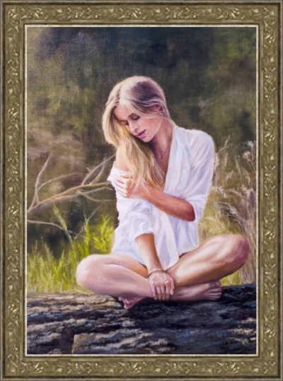 Картина «Девушка в лучах солнца» - автор художник Сергей Елизаров, живопись, холст, масло, 70×50 см, 2016 год. в раме