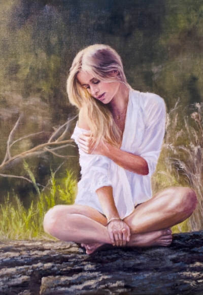 Картина «Девушка в лучах солнца» - автор художник Сергей Елизаров, живопись, холст, масло, 70×50 см, 2016 год.