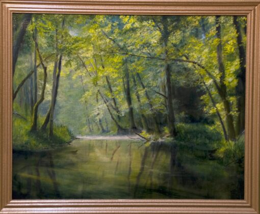 Картина «Лесной ручей» - автор художник Сергей Елизаров, живопись, холст, масло, 40×50 см, 2017 год. багет