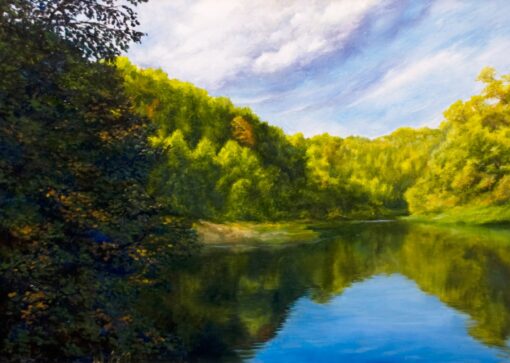 Картина «Утро на реке» - автор художник Сергей Елизаров, живопись, холст, масло, 50×70 см, 2017 год.