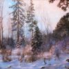 Картина «Зимний вечер» - автор художник Сергей Елизаров, живопись, холст, масло, 50×70 см, 2018 год.