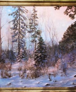 Картина «Зимний вечер» - автор художник Сергей Елизаров, живопись, холст, масло, 50×70 см, 2018 год. в раме