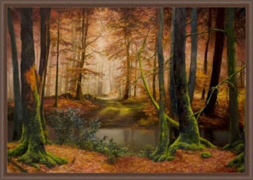 Картина «Арденский лес» - автор художник Сергей Елизаров, живопись, двп, масло, 50×70 см, 2018 год. Вид в багетной раме