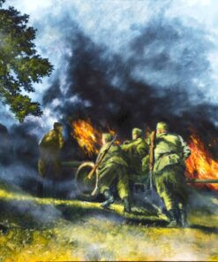 Картина «Дорогами войны» - автор художник Сергей Елизаров, живопись, двп, масло, размер - 40×50 см, 2019 год.