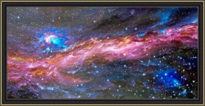 Картина «К звездам!» - автор художник Сергей Елизаров, живопись, холст, масло, размер - 30×60 см, 2019 год. Вид в багетной раме.