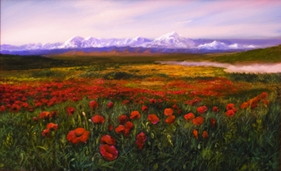 Картина «Маки» - автор художник Сергей Елизаров, живопись, двп, масло, 34×54 см, 2019 год.