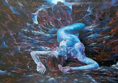 Картина «Рождение галактики» - автор художник Сергей Елизаров, живопись, холст, масло, 50×70 см, 2018 год.