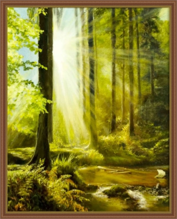 Картина «Утро в лесу» - автор художник Сергей Елизаров, вид в раме