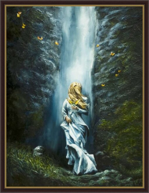 Картина «Водопад» - автор художник Сергей Елизаров, живопись, холст, масло, 40×30 см, 2019 год. Вид в багетной раме