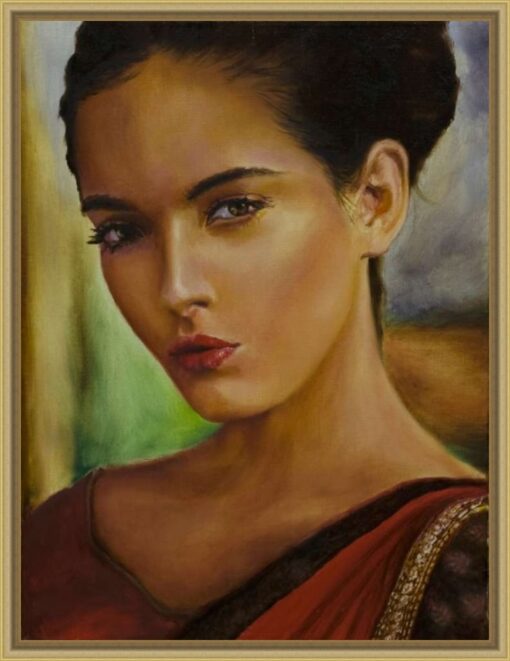 Картина «Восточная женщина» - автор художник Сергей Елизаров, живопись, холст, масло, 40×30 см, 2019 год. Вид в багетной раме