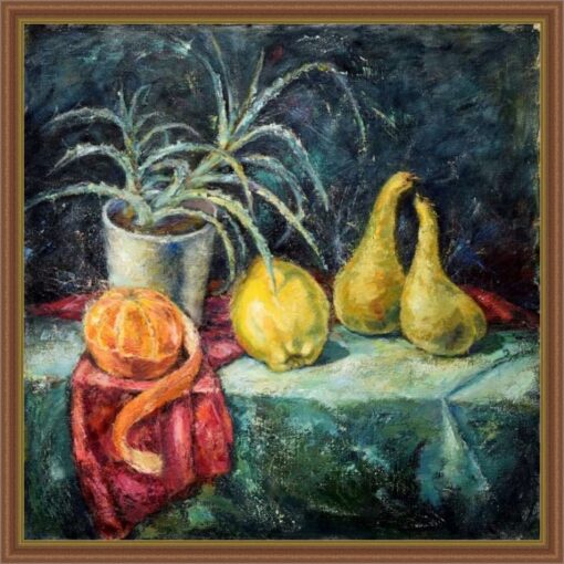 Картина «Натюрморт с грушами» - автор художник Ольга Полякова, Вид в обрамлении.