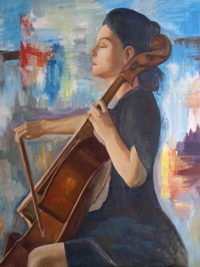 Картина «Виолончелист» - автор художник Саро Шахбазян, живопись, холст, масло, 100х90 см,