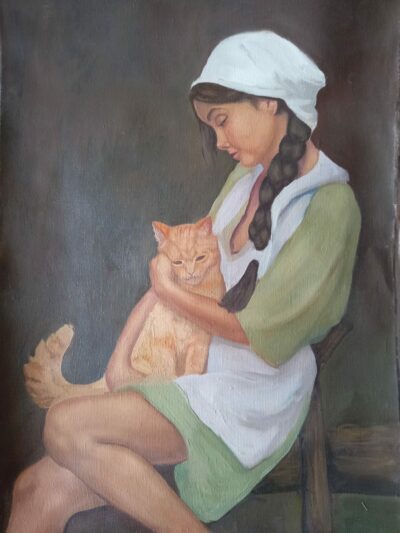 Картина «Девушка в белом платке» - автор художник Саро Шахбазян, живопись, холст, масло, 96,5х66,8 см